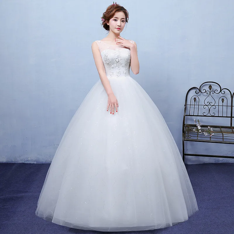 

Do Dower Vintage O Neck Sleeveless Wedding Dress Lace Flower Perspective Custom Made Plus Size Wedding Gown Robe De Mariee L