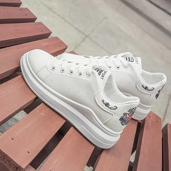 

white pu British style running shoes for women ulzzang trainer Travel shoes comfort Walking Jogging sneakers women zapatos mujer