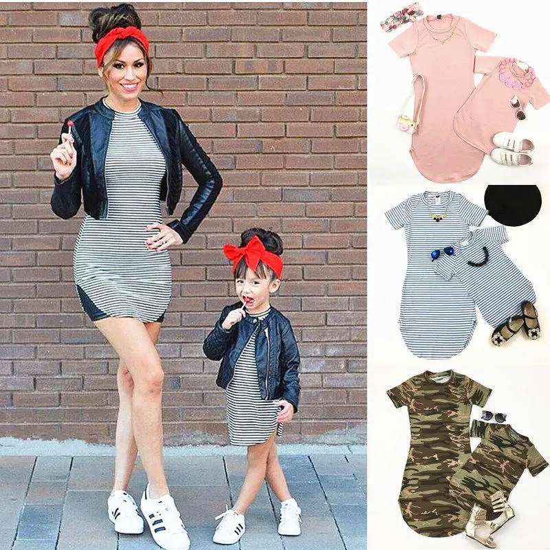 Pudcoco/одинаковые платья для мамы и дочки; повседневное Полосатое платье для девочек; семейная одежда