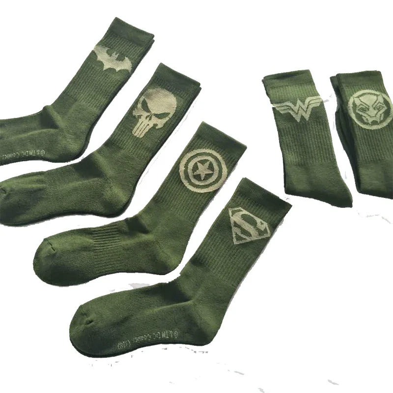 

Marvel Comics Hero General Socks cartoon Superman Captain America Towel bottom Warm Stitching pattern Military green Casual Sock