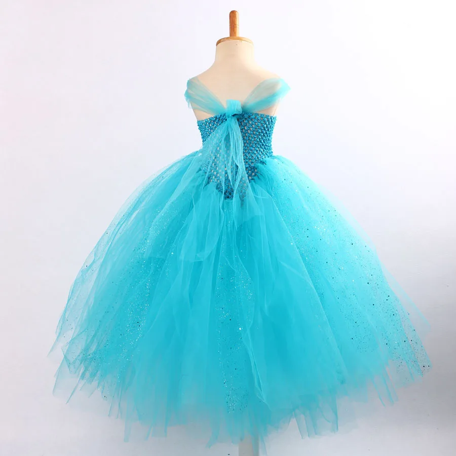 Girls Blue Glitter Princess Tutu Dress Elsa Inspired Kids Rhinestone Wedding TUTU (9)