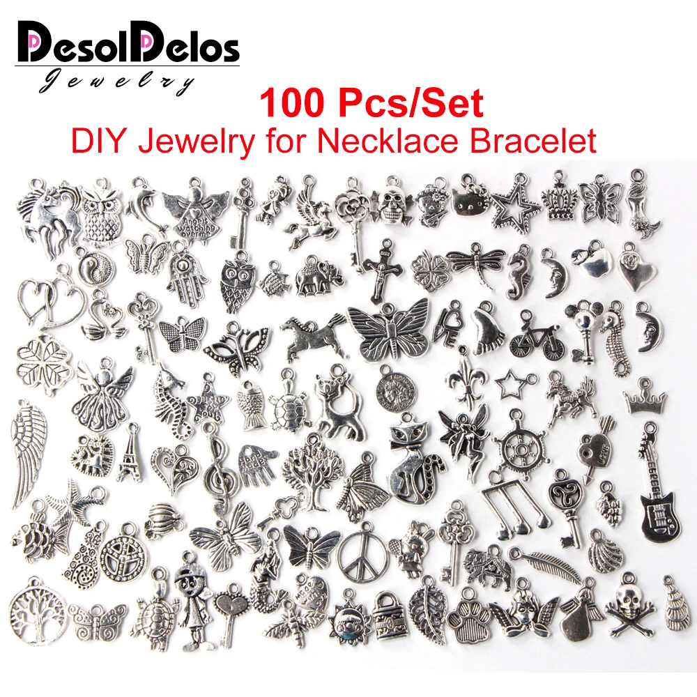 

100pcs / Pack DIY Bracelet Pendant Jewelry Accessories Tibetan Antique Silver Color Findings Components Products