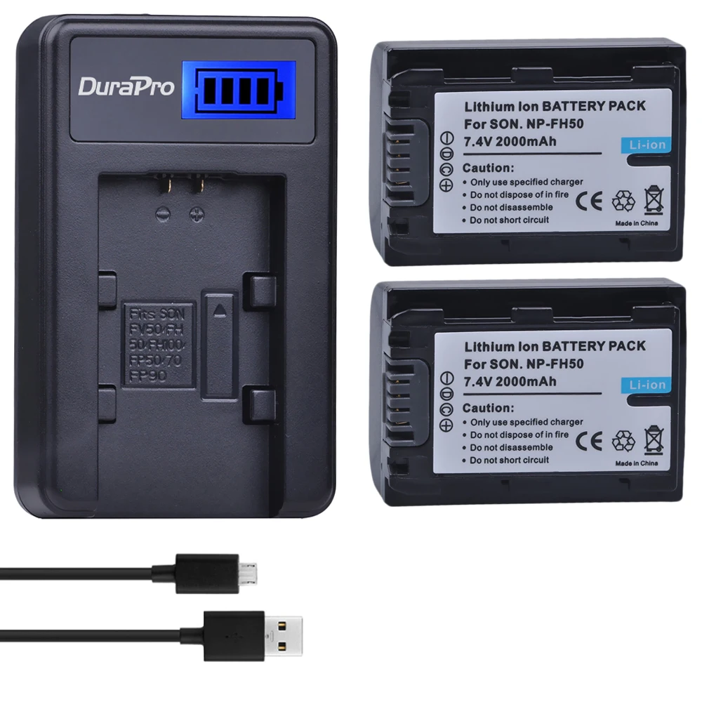 2 шт. аккумулятор NP FH50 с ЖК дисплеем и USB зарядным устройством для Sony HX1 HX100 A230 A290 A330