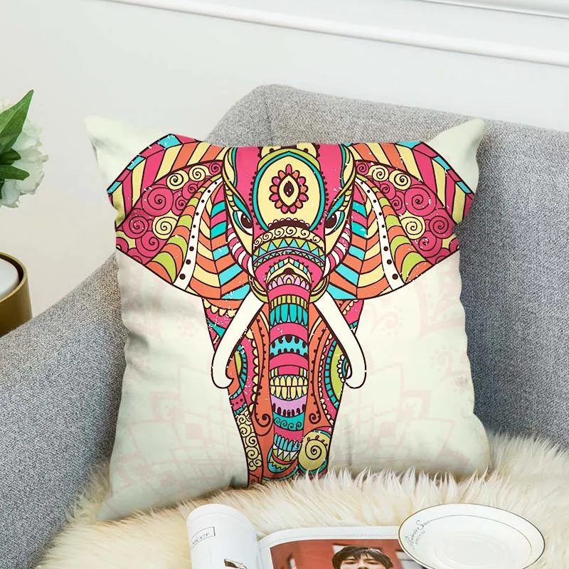 

Bohemia Elephant Polyester Cushion Cover Indian Style Affection Animal Home Decorative Pillow Cover for Sofa Luxury