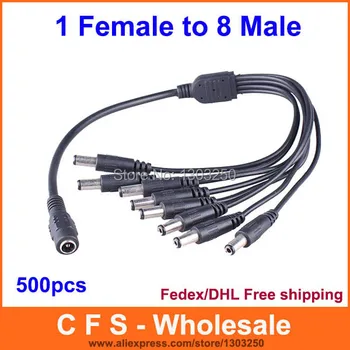 

DC 1 to 8 Power Splitter Adapter cord Cable for CCTV Camera 2.1mm 1 female 8 male Express free shipping 500pcs wholesale