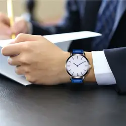 Модные Дизайн кожаный ремешок аналоговые сплав кварцевые наручные часы Новый Для мужчин с поясом часы