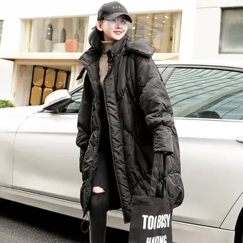 

2019 winter new fashion brand long parkas coats female hooded thicken loose warm winter coats outerwear tops gx1592 dropship