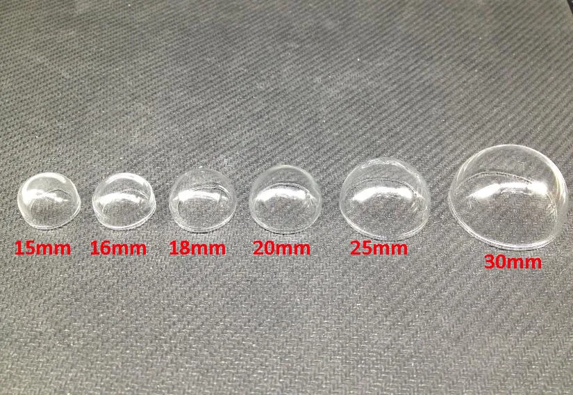 Conjunto de 20 unids/set de 15mm/16mm/18mm/20mm/25mm/30mm, botella de cúpula de burbuja de medio Globo de Cristal hemisferio, se puede elegir el tamaño de la botella de vidrio