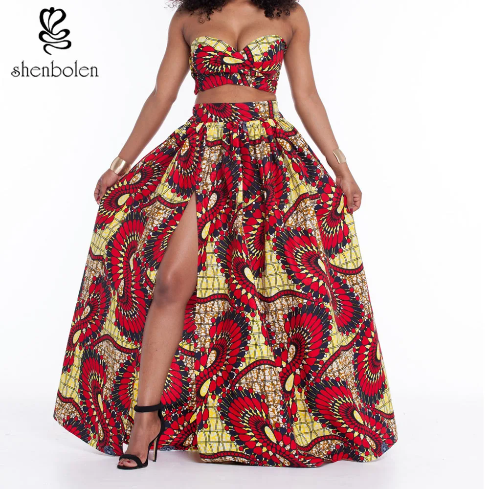 

African Clothes for Women Tube Top And Long Skirt set Cotton Super Wax Pattern Vintage Print