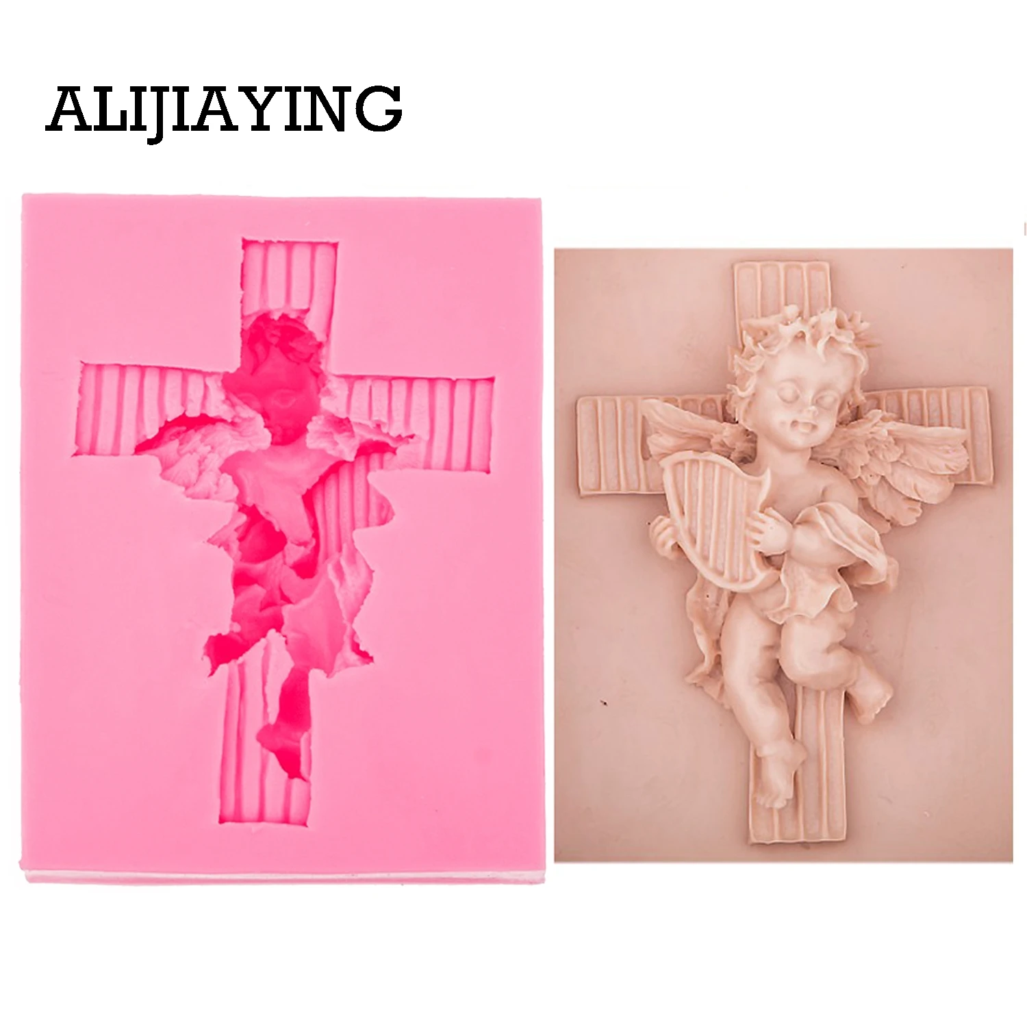

M0540 Cross & boy Angel Silicone Mold Cake Decoration tools Fondant Cake 3D Mold Fimo Polymer Clay Resin