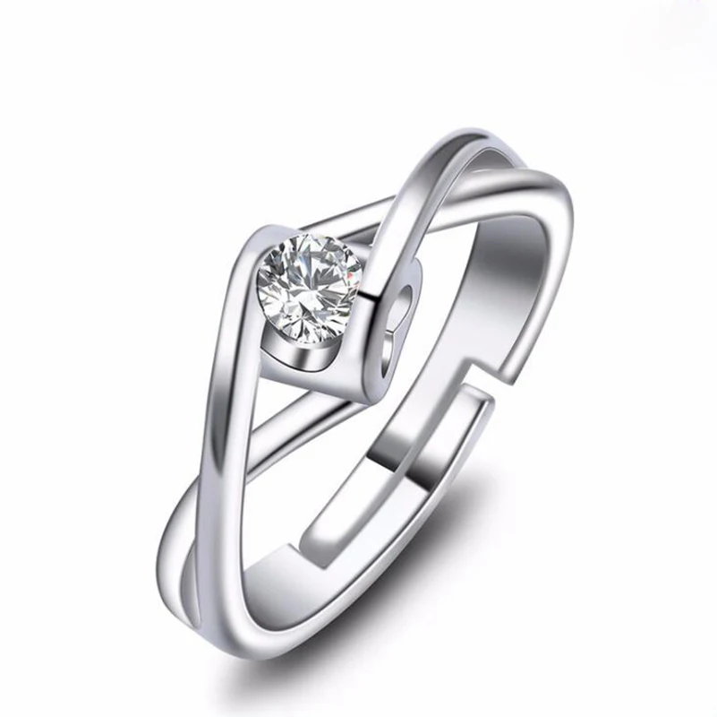 

New Zircon Opening Rings For Women Simple Temperament Silver Plated Copper Geometric Wedding Ring Fashion Jewelry Wholesale Gift