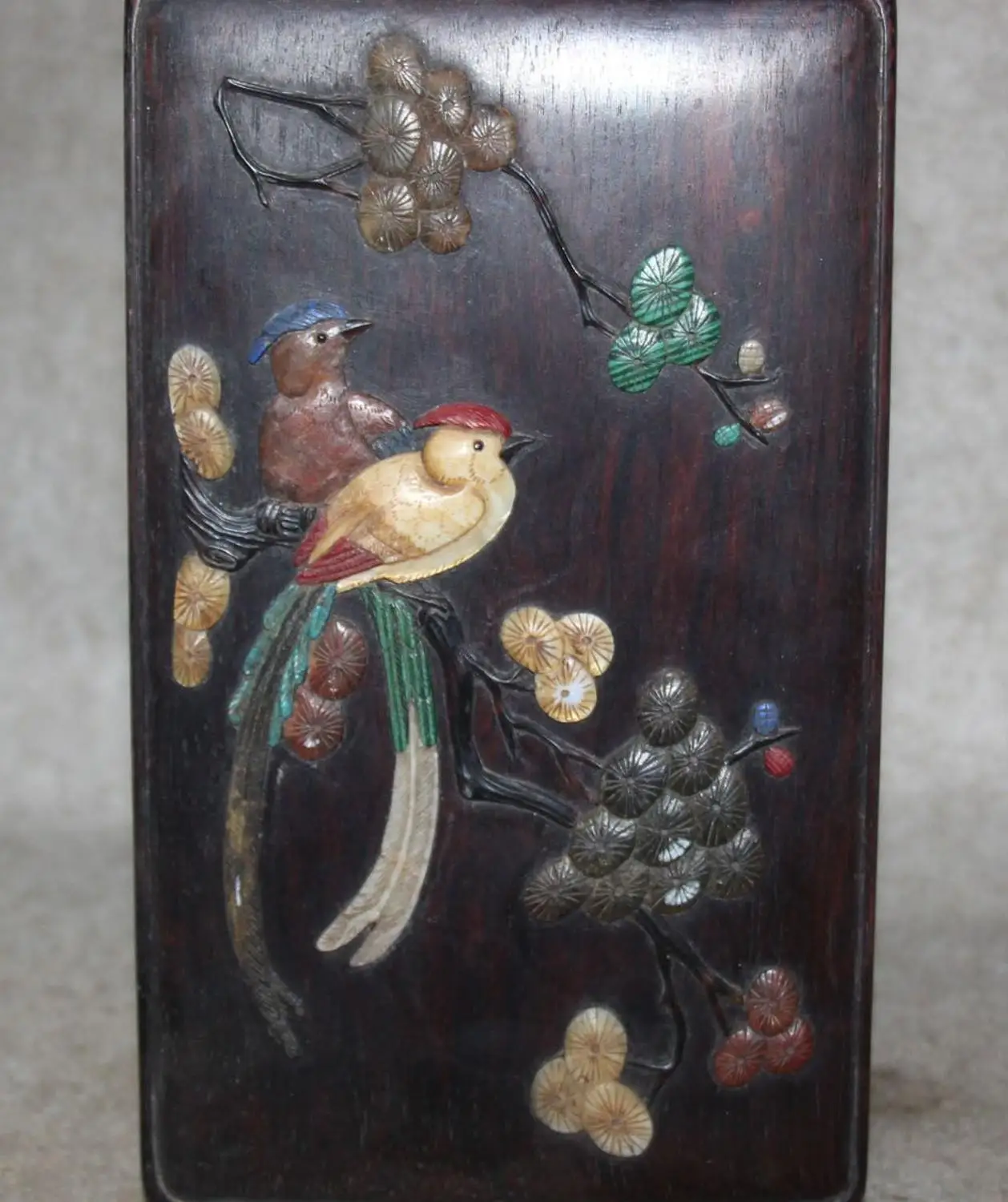

Old Huanghuali Wood Inlay Conch Magpie Pine Container Box Case Boxes Casket