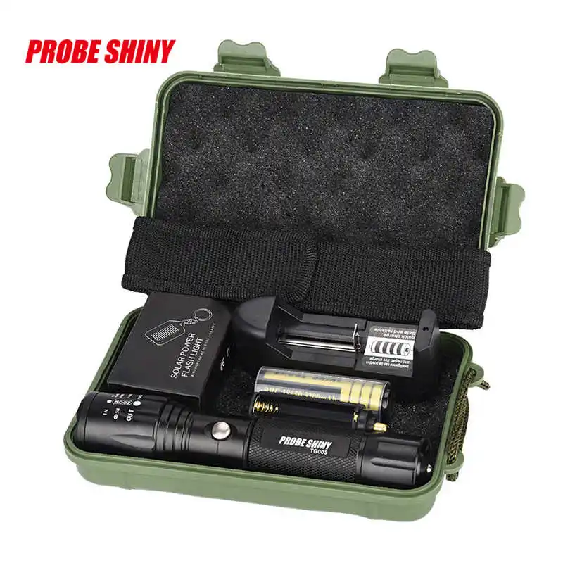 PROBE SHINY X800 Zoomable XML T6 LED Tactical Flashlight+18650 Battery+Charger+Case led flashlight rechargeable fanatic #3S26 | Лампы и