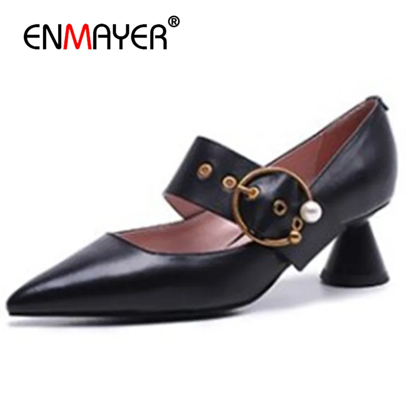 

ENMAYER Pointed Toe Shallow Pumps Shoes Woman High Heels Gladiator White Shoes Party Wedding for Women Buckle Strap Pumps