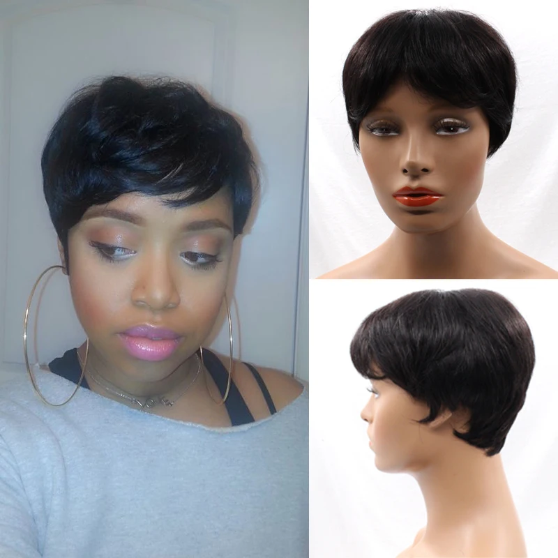 7A Quality Machine Made Human Glueless Cap Short font b Hair b font font b Brazilian