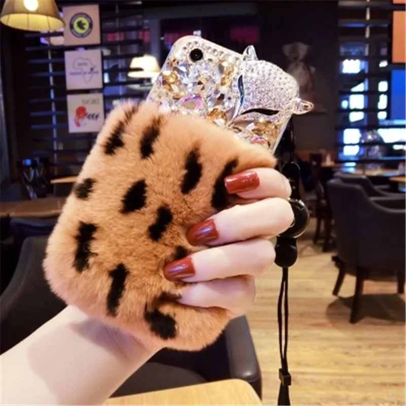 

For Xiaomi mi 5S 6 8 Lite 9 SE 5X 6X A2 MAX2 MAX3 MIX3 Luxury Plush Case Rhinestone Cute Fox Rabbit Bunny Fur soft Back cover