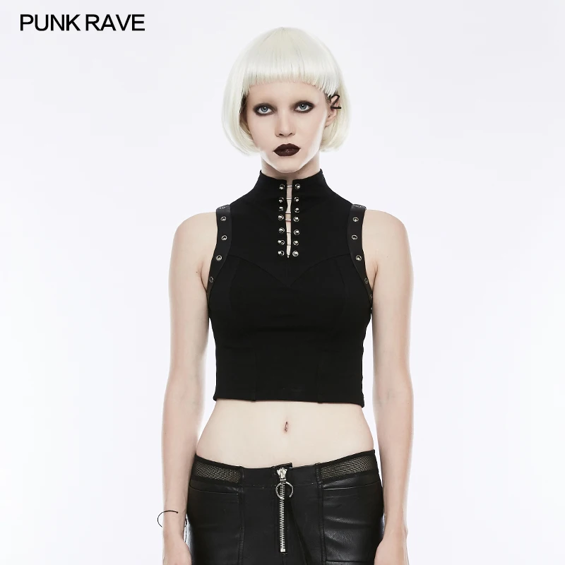 Punk rock Sleeveless Fashion Party Gothic Black Sexy Short Women Tee