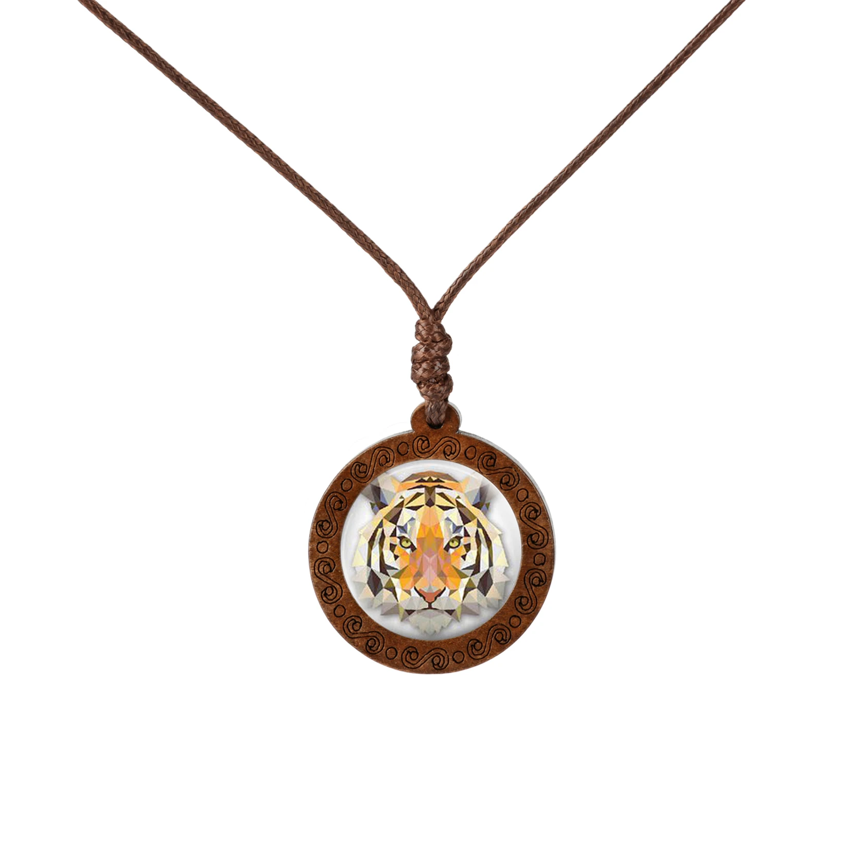 2019 New Wild Animal Wolf Tiger Koala Necklace Glass Cabochon Art Painting Wood Pendants Wax Rope Chain Jewelry for Girls Boy