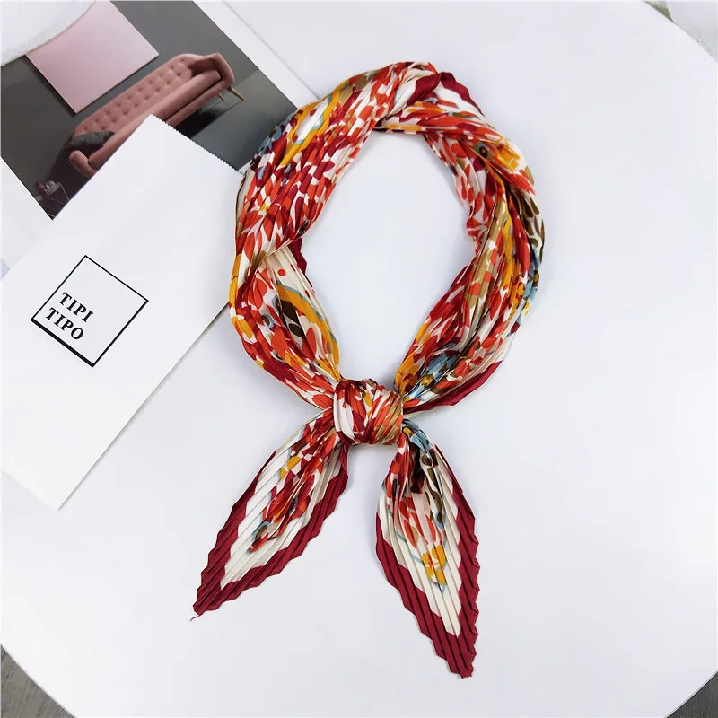 Плиссированный квадратный атласный шарф в горошек, шелковый шарф, женский шарф, элегантный женский платок, аксессуары для бандан - Цвет: 1