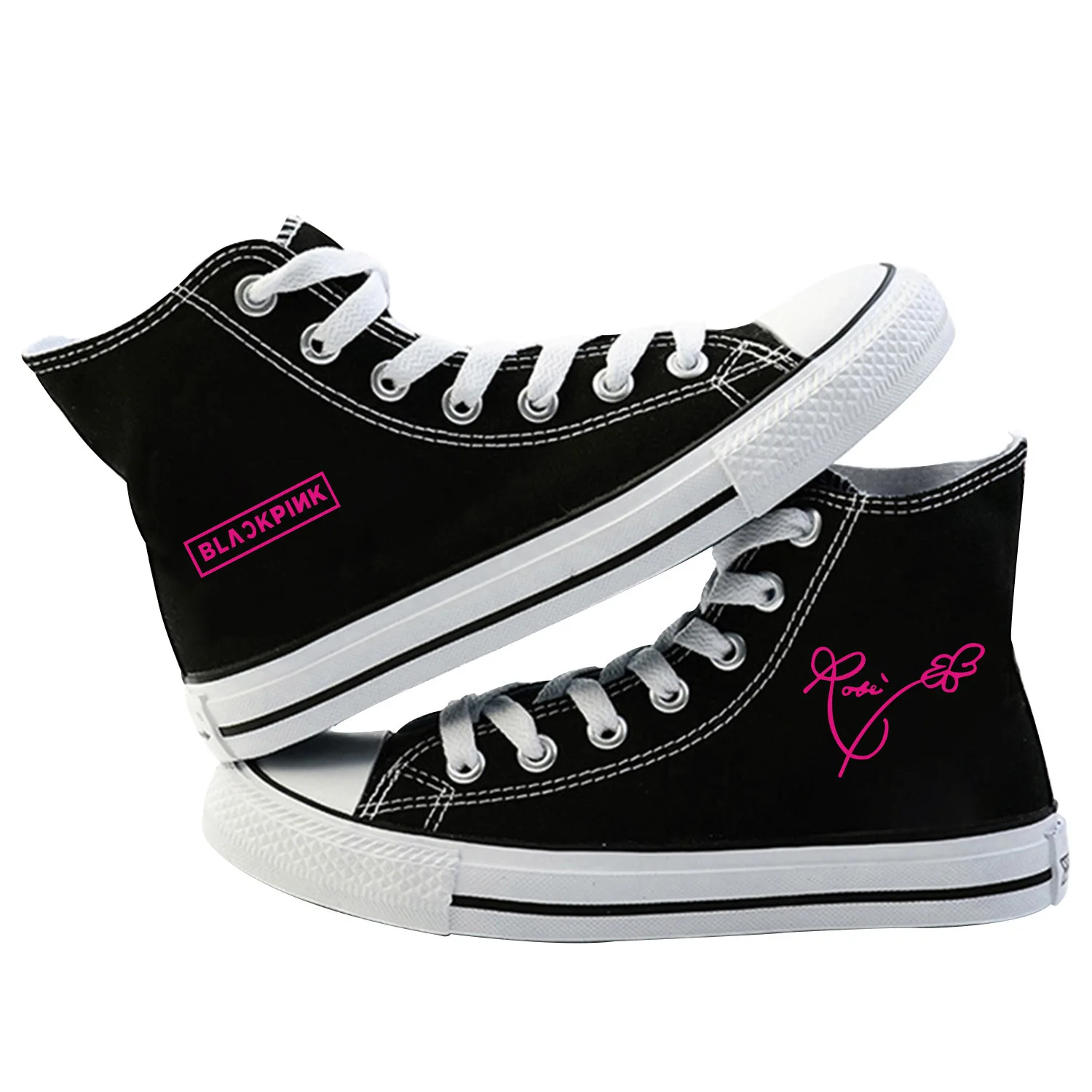 

Blackpink 2019 Canvas Shoes For Women Causal Wear High Heel Lace Up Spring Women Shoes Kpop Jennie Jisoo Lisa Rose Print Sneaker