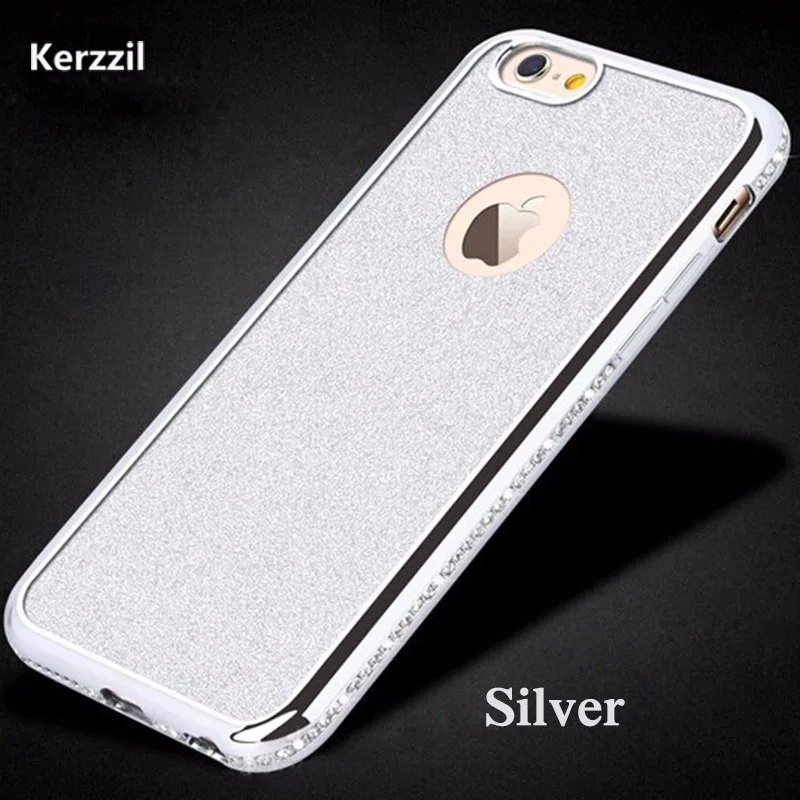 Kerzzil Алмазный Мягкий ТПУ чехол+ блестящая задняя крышка для карт для iPhone 8 7 6 6S Plus 5S SE Стразы чехол для iPhone 11Pro X XR XS MAX - Цвет: Silver