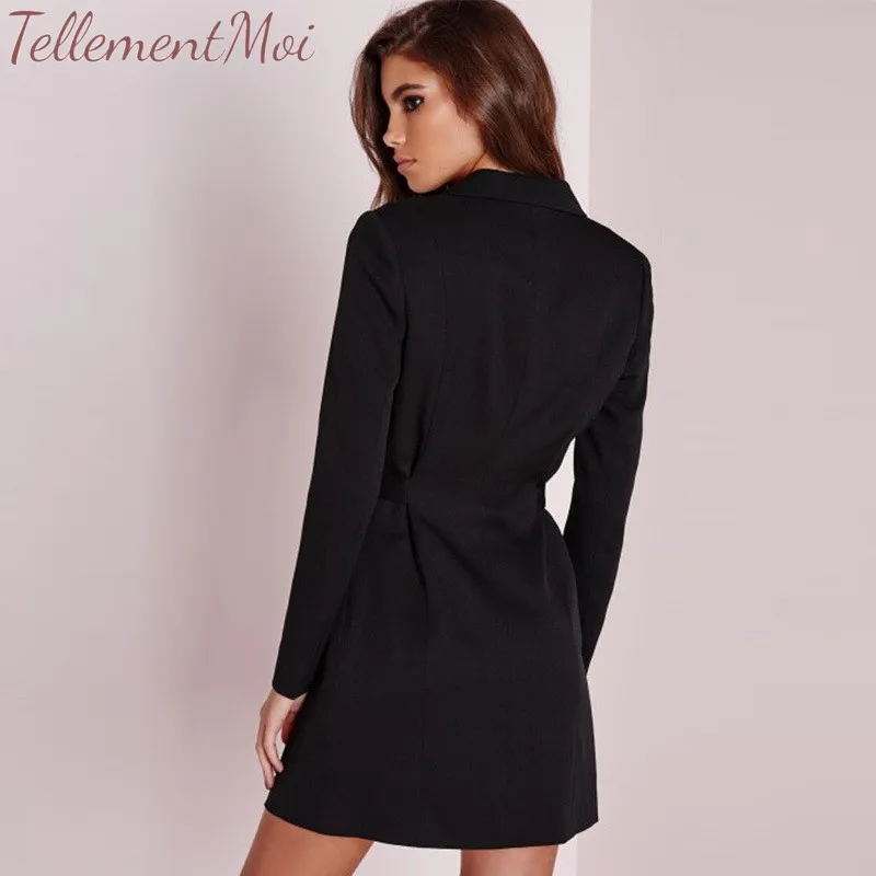 Blazer for Women Deep V Long Sleeve Blazer Mini Dress Casual Work Office Lapel Long Jacket with Belt Slim Trench Coat Dresses