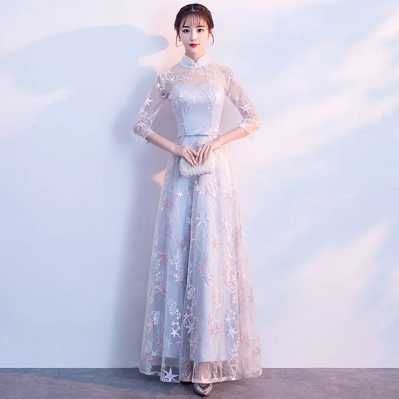Dress  female 2020 new summer fashion banquet long Chinese wedding bridesmaid dress party sleeve evening dress