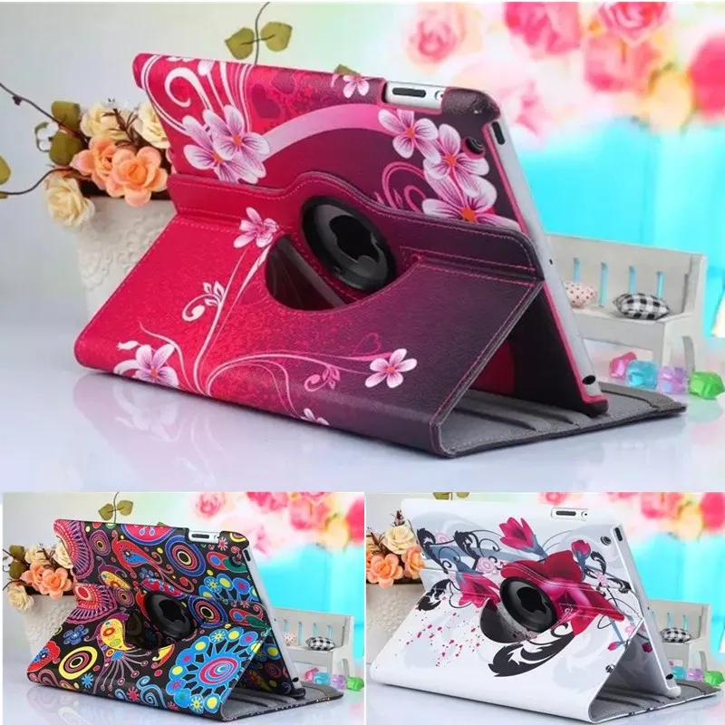 

New 360Degree Rotating Print Cover Case for Apple iPad 2 3 4 PU Leather Case Cover With Smart Stand Holder for iPad 2/3/4 Funda