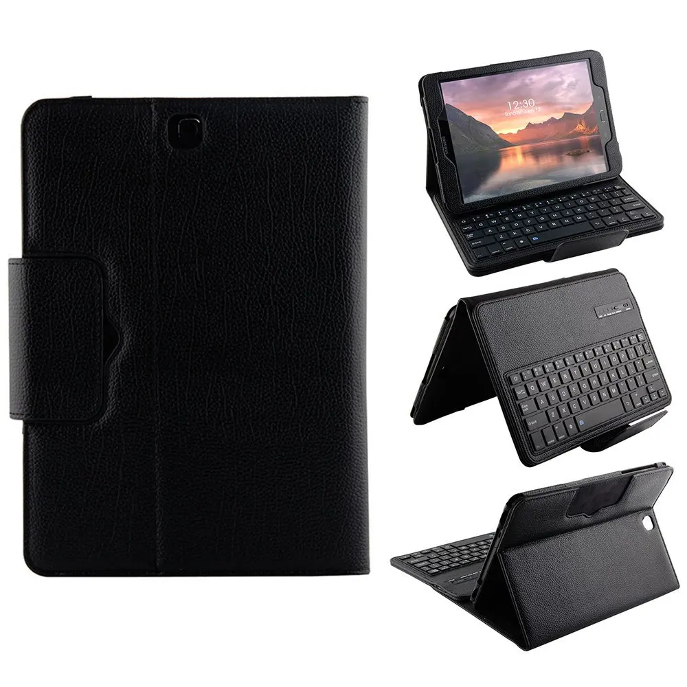 Kemile Removable Wireless Bluetooth Keyboard Portfolio Leather Stand Case Cover for Samsung