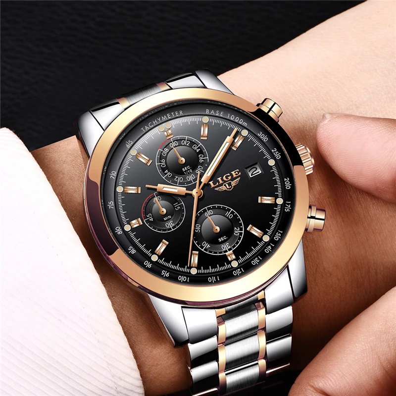 Relogio masculino LIGE Men's Watches Top Brand Luxury Fashion Business Quartz Watch Men Sport Full Steel Waterproof Wristwatch