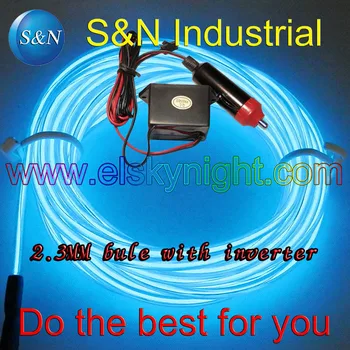 

Blue 5M 12VDC Neon Light EL Wire Rope Tube with ciggar plug inverter for Car interior decoration atmosphere lamp free shipping