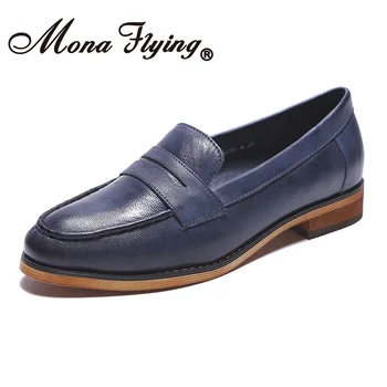 

Mona Flying Womens Genuine Leather Loafers Shoes Comfort Flat Penny Casual Rounded Toe Shoes for Women Ladies Girls H618-4