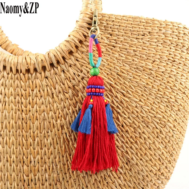 

Naomy&ZP Bohemian Style Tassel Beads Key Chain Pompom Key Ring Holder Bag Hanging Pendant Keychain Decoration Jewelry Accessory