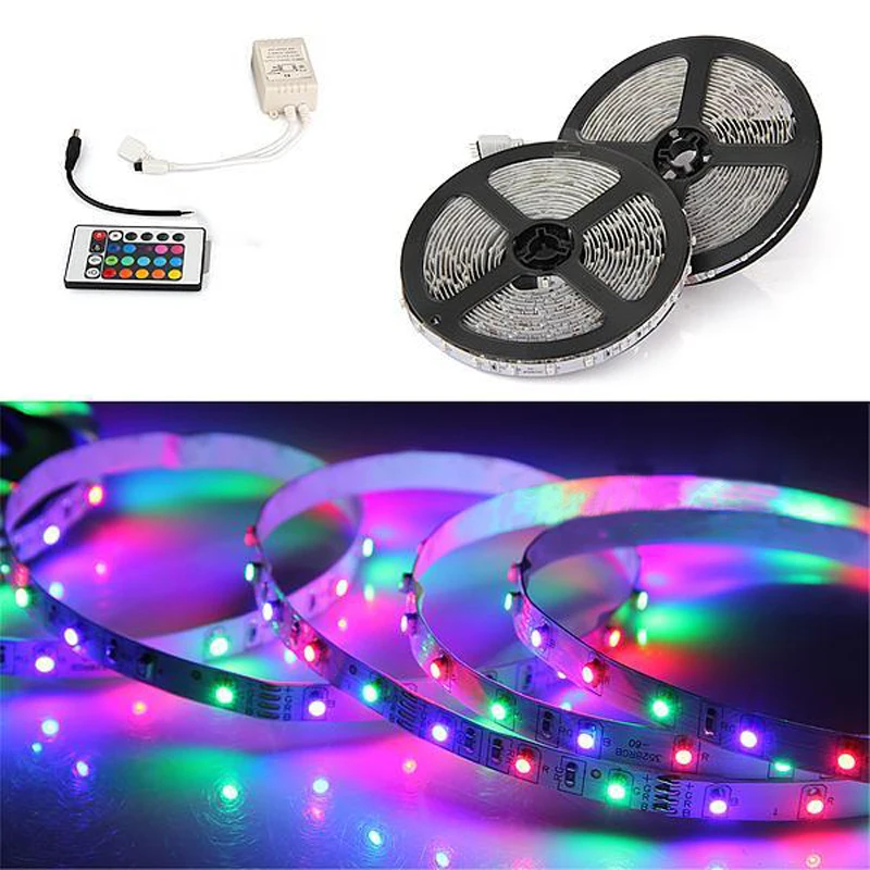 10m(2X5m) 3528 SMD 600 LED Strip Light RGB with 24 Key IR Remote Control Set