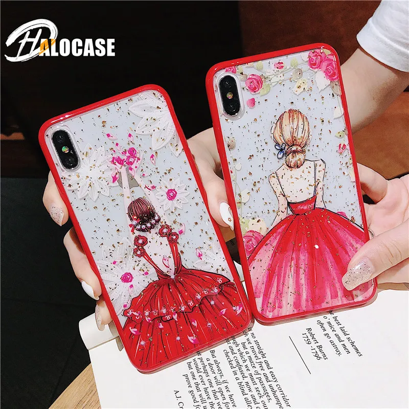 

Red Silicone Phone Case For iPhone 7 8 Plus XS Max XR Cute Patterned Flower Leopard Clear Cover For iPhone 6 S 6S Plus X Case