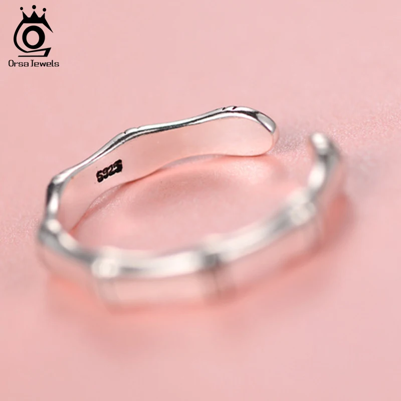 ORSA JEWELS 925 Sterling Silver Ring For Women Bamboo Bone Open Cuff Rings Resizable Wedding Engagement Fashion Jewelry PSR50