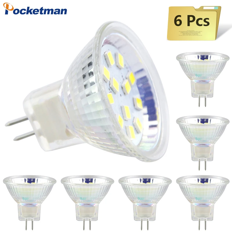 6 шт. SMD MR11 Светодиодный прожектор 2835 GU4 стеклянная лампа AC/DC 12 В светодиодов 18