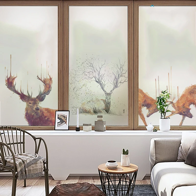 

Free Custom Size Glass Window Film Static Cling No Glue Opaque Window Stickers Frosted Decals Brown Living Room XK23