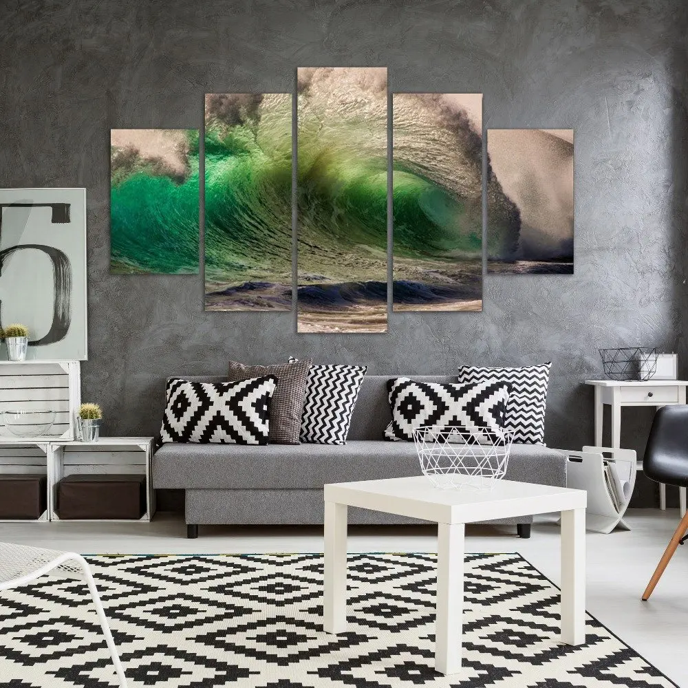 

HD Printed painting Premium Quality Canvas Printed Wall Art Poster 5 Pieces Green SeaWater and Wave Canvas , Home Decor