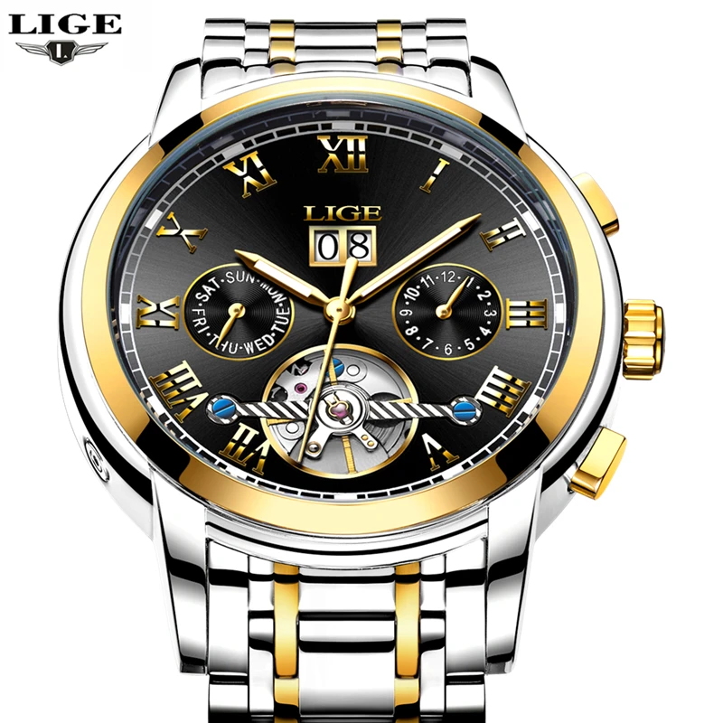 ييج أعلى العلامة التجارية الفاخرة الرجال الرياضة الساعات الرجال للماء الميكانيكية ووتش رجل الصلب كاملة العسكرية التلقائي ساعة معصم Relojes