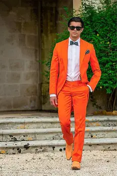 

Sunshine Orange Tailcoat Peaked Lapel Groom Tuxedos Slim Fit Blazer Men's Wedding Dress Holiday Prom Clothing(Jacket pants)