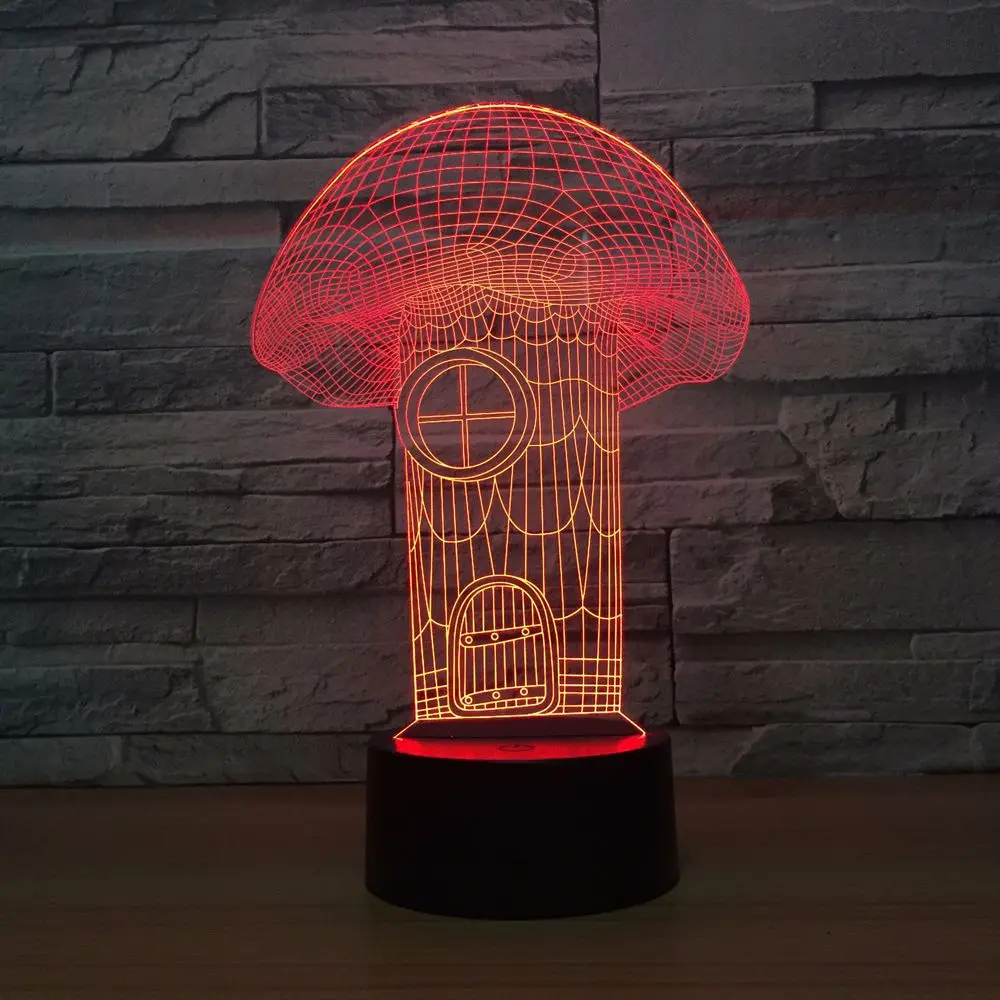 Гриб Дом Модель 3D иллюзия светильник светодиодный 3D ночь бордовый 7 цветов дистанционное изменение touch вечерние Атмосфера лампы творческий