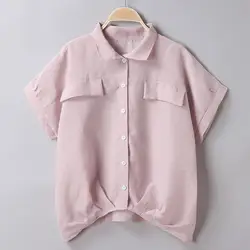 2019 летняя блузка для женщин s летние шорты рукавом отложной Воротник Кнопка повседневное футболка блузка Blusas Mujer De Moda 2019