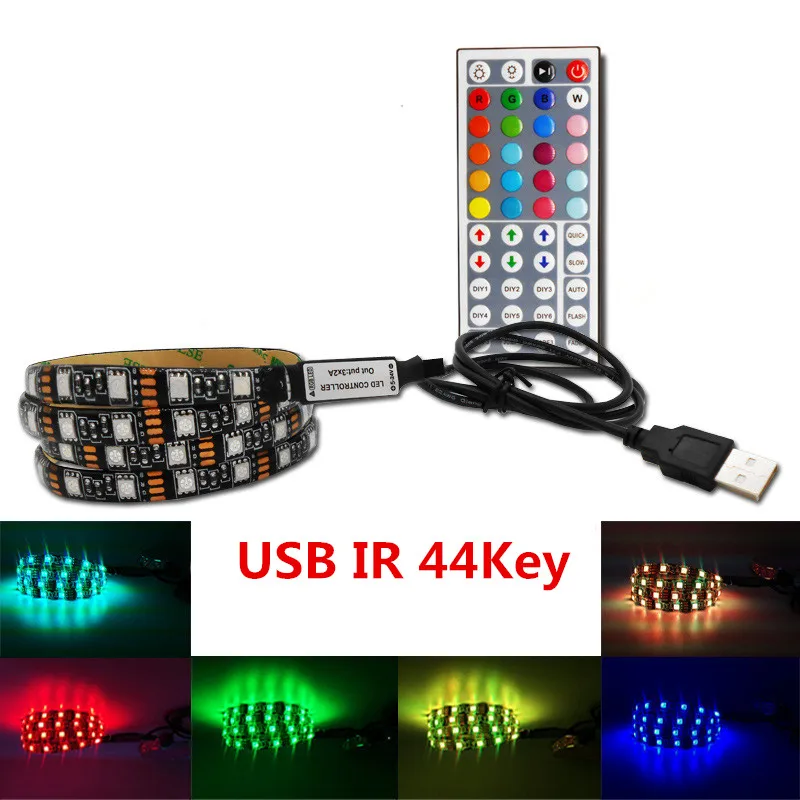 led лента 5 В светодиодные полосы USB 5050 RGB светодиодные полосы водонепроницаемые черные ПК с LED-Телевизор фонового освещения диод лента RF пульт дистанционного управления ws2812b