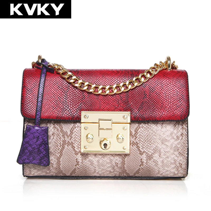 KVKY Brand Fashion Serpentine Chains Women Shoulder Bags Women Leather Handbags Ladies Cross ...