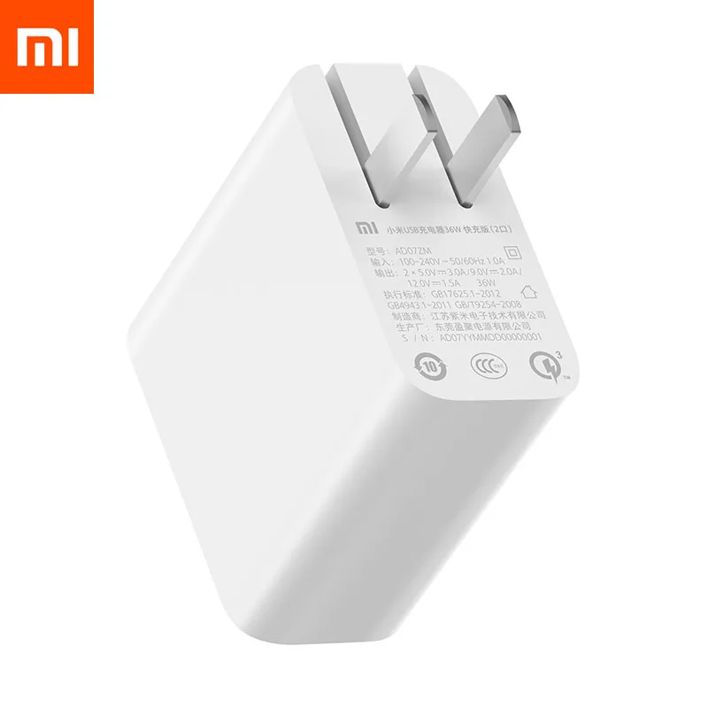 Xiaomi 18 Вт 36 Вт Dual USB QC3.0 5 в 3,0 зарядное устройство(макс.) быстрое зарядное устройство 3,0 настенное зарядное устройство для смартфонов/Tabelt PC