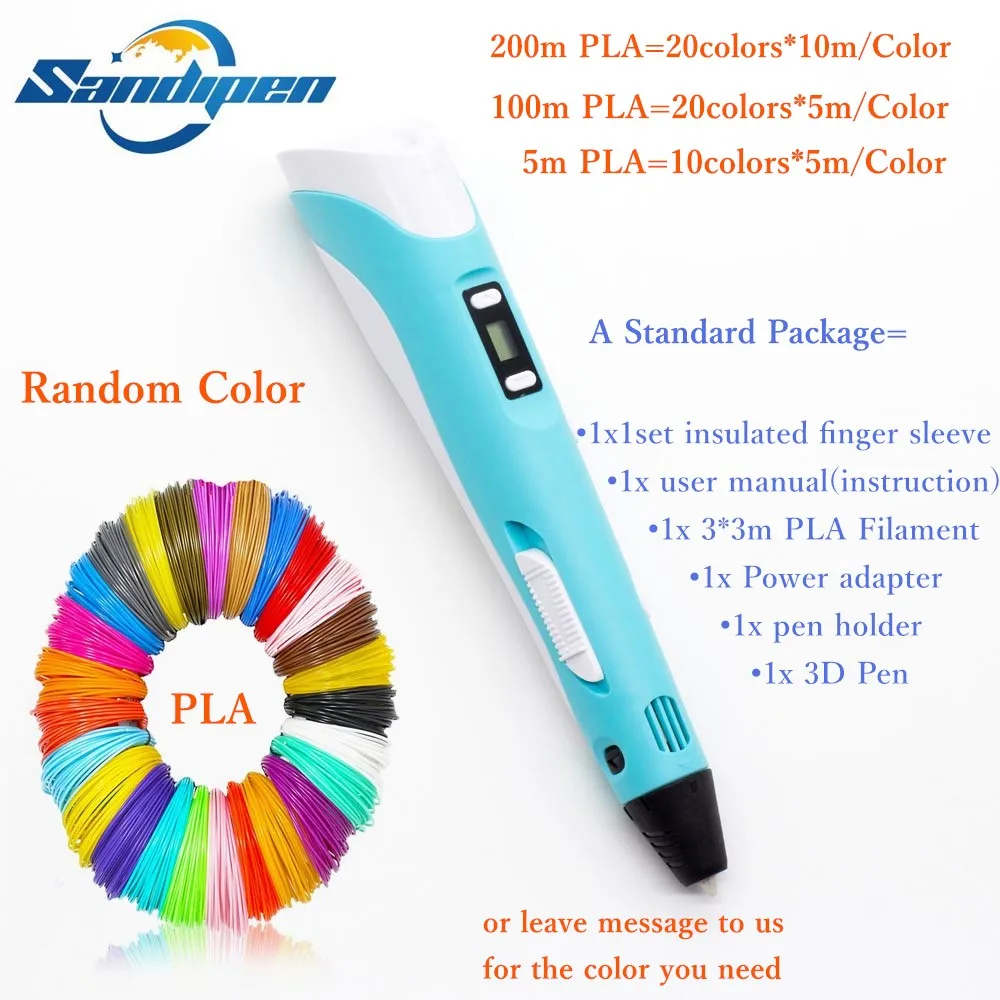 

3D Pen Newest 3D Drawing Pen RP100 LED Screen 50/100/200 PLA Package Choose 3d Painting Pen Birthday Gift for Kids Sandipen P01