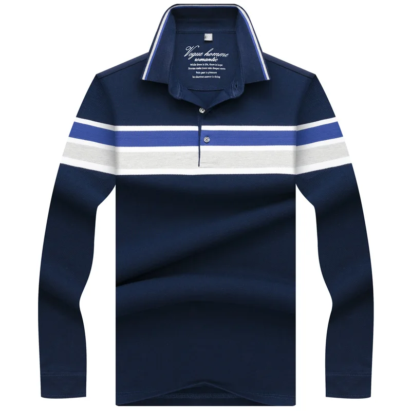 

Winter Autumn Spring Long Sleeve Polo Shirt Men Solid Color Cotton Breathable 3D Embroidery Striped Collar Men's Tops & Tees