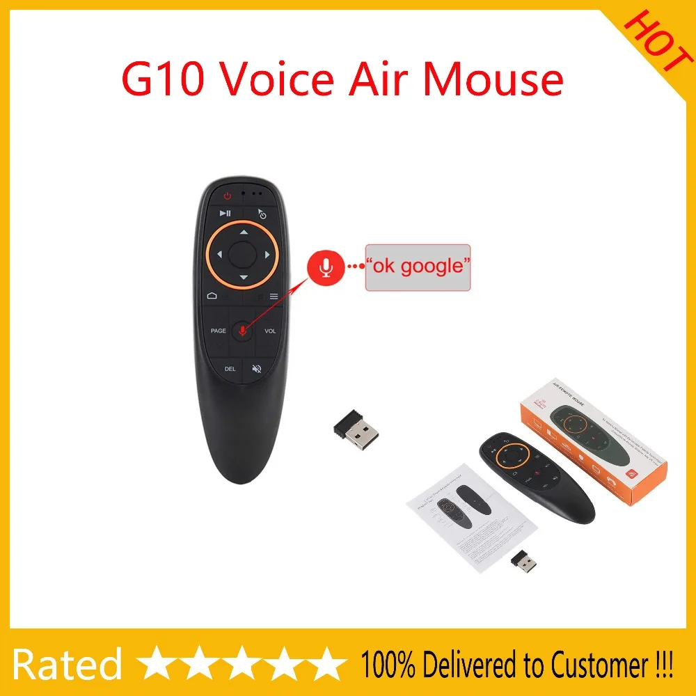 

G10 Voice Air Mouse with USB 2.4GHz Wireless 6 Axis Gyroscope Microphone IR Remote Control For Smart tv,Android Box,PC