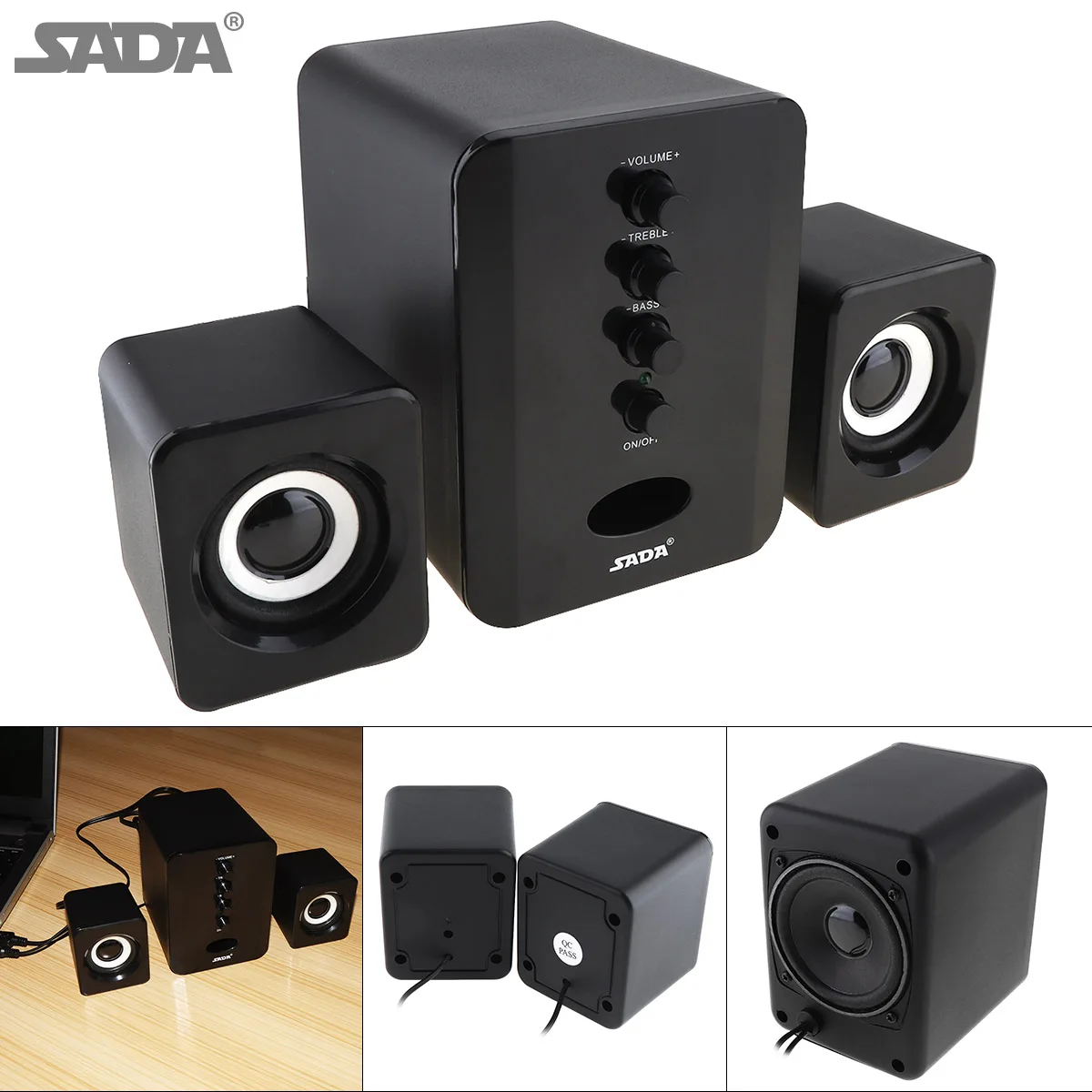 

SADA Full Range 3D Stereo 2.1 Subwoofer Small PC Speaker Portable Bass Music USB Computer speakers for laptop Phone